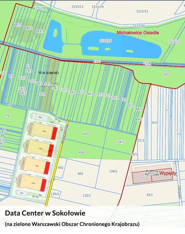 Mapa terenu z polem i stawem
