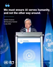 António Guterres - Sekretarz Generalny ONZ podkreśla, że musimy zapewnić, aby sztuczna inteligencja służyła ludzkości, a nie odwrotnie.